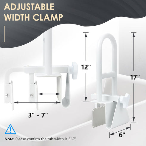 Wishtofly 3 7 Inches, 300lbs Bathtub Safety Rail, Heavy Duty Bath and Shower Grab Bar for Seniors and Elderly, Safety