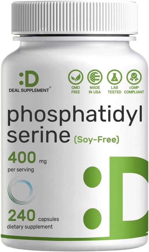 Phosphatidylserine Supplement, 400mg Serving, 240 Capsules, Soy Free Sunflower Lecithin Source