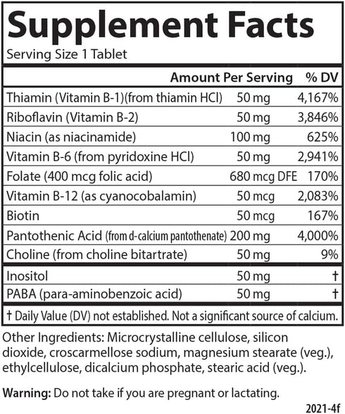Carlson - B Compleet 50, Balanced Vitamin B Complex, 100 Tablets for Energy Production & Cellular Support