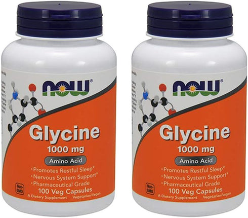 Now Foods Glycine 1000 mg, 2 Pack of 100 VegiCapsules