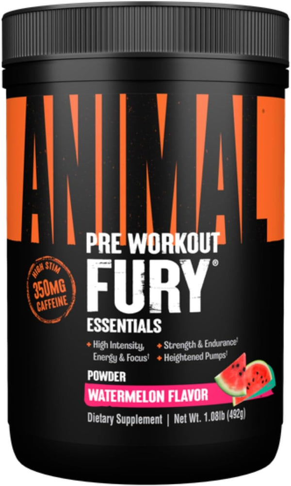 Animal Fury Pre Workout Powder Supplement for Energy and Focus, 5g BCAA, 350mg Caffeine, Watermelon, 16.96 Ounce