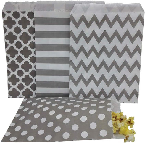 Biodegradable Paper Candy Cookie Bags - Food Safe Favor Bags for Parties, 100 Count, Assorted 4 Designs