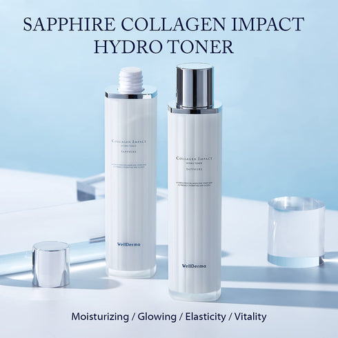 WELLDERMA Sapphire Collagen Impact Hydro Toner 3.38 fl.oz- Collagen Anti-Aging and Moisturizing Face Toner with Hyaluronic Acid, Moist Essence Skin Booster, Healthy Glow Skin for Dull Skin