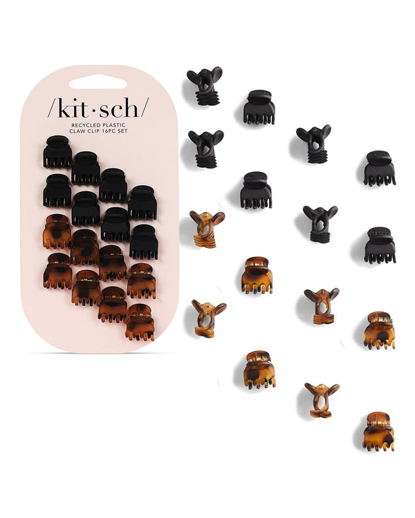 Kitsch Hair Clips for Women, Recycled Plastic Small Claw Clips & Mini Clips, 16 pcs (Tortoise & Black)