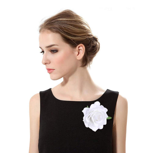 White Rose Flower Hair Clips, Flower Brooch Pin Up, Mexican Flamenco Dancer Fabric Flowers, Headwear Barrette for Women