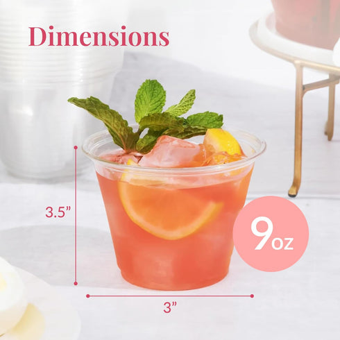 Prestee 50-Pack Clear Plastic Party Cups, 9 oz for Cold Beverages, Durable Disposable PET Cups