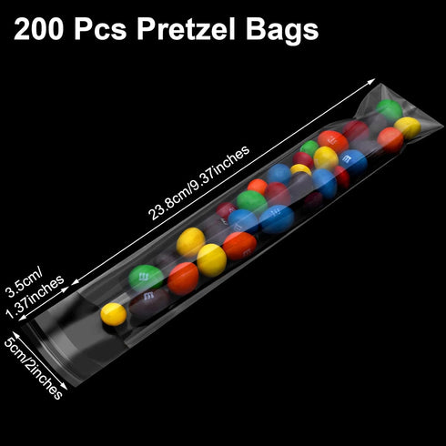 200 Pcs Thickened Pretzel Rod Bags, 2x10 Inches Self Sealing Cellophane Bags for Chocolate, Candies, Cookies