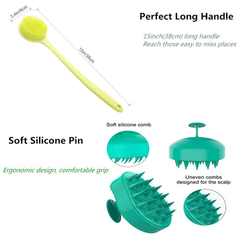 Silicone Body Scrubber & Scalp Massager, Long Handle Back Brush for Shower and Exfoliating