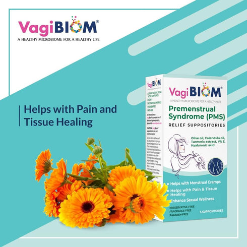 Menstrual Relief Suppositories (5 Suppositories) with Calendula Oil, Cocoa Butter, Turmeric and Vit E That helps with Period Cramp, Mood Swings. Tissue Healing. USA Made, Vegan, Hormone-Free
