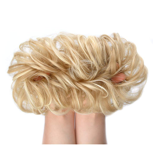 MORICA 2PCS Messy Bun HairPiece Scrunchies, Synthetic Curly Wavy Ponytail Extensions for Thin Hair Women