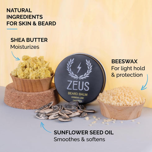 ZEUS Beard Balm Leave-In Conditioner with Natural Beeswax & Shea Butter, Verbena Lime (MADE IN USA)