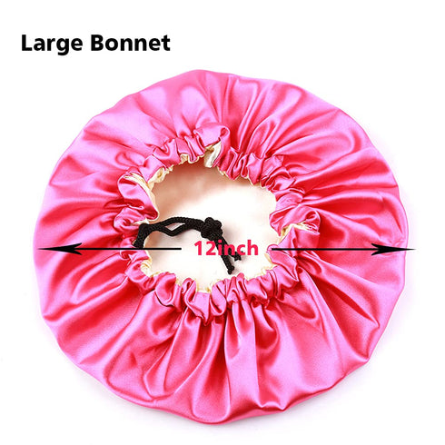 Stain Bonnet Silky Sleep Cap, Adjustable Satin Cap for Night Sleeping, Reversible Double Layer Rose/Beige