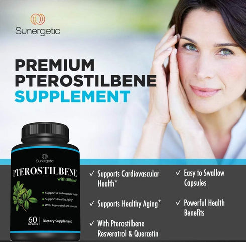 Premium Pterostilbene Supplement 100mg – Natural Source with Resveratrol & Quercetin – 60 Capsules for Healthy Aging