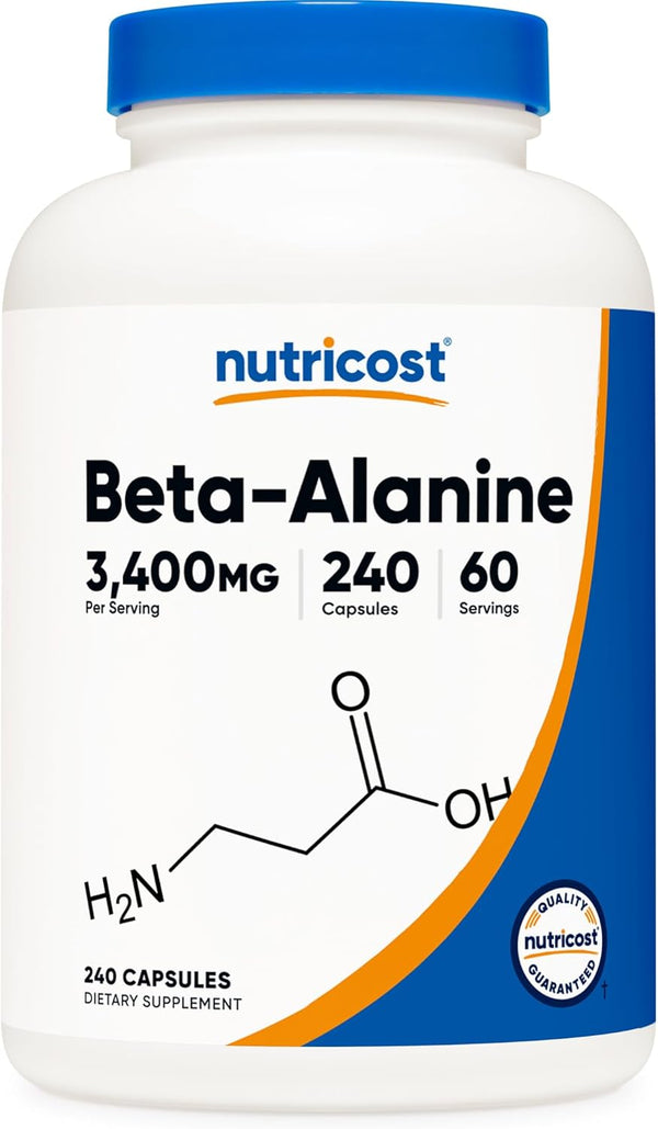 Nutricost Beta-Alanine Capsules 3400mg, 240 Capsules (60 Serv) - Non-GMO, Gluten Free & Potent Beta Alanine