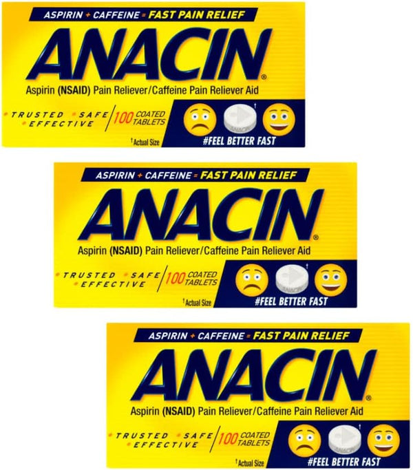 Anacin Fast Pain Relief Aspirin Tablets, 300 Tablets (Pack of 3)