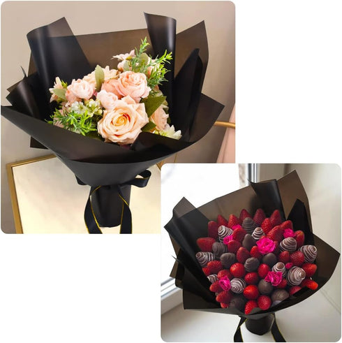 BEISHIDA 40 PCS Black Floral Wrap, Matte Waterproof Floral Wrapping Paper for Bouquet Florist Supplies Wedding