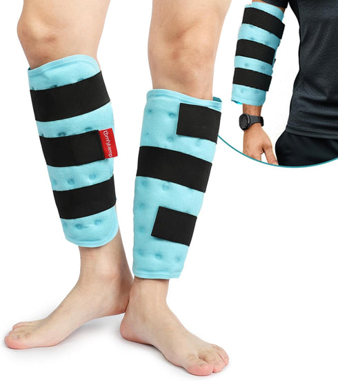 Comfytemp Calf Shin Splint Ice Packs, Reusable Gel 2 Pack, Hot Cold Therapy Compression Sleeve for Swelling, Elbow, Knee