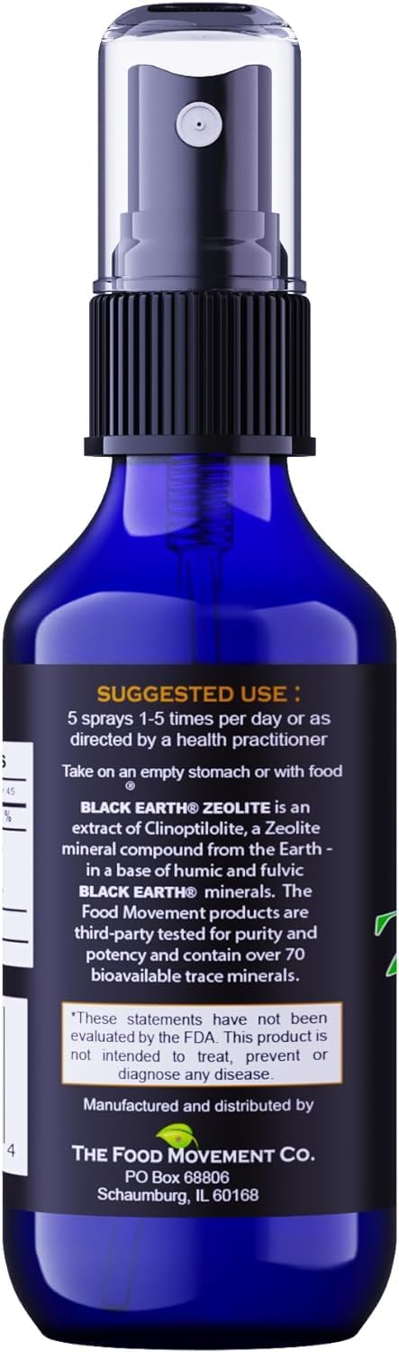Black Earth Zeolite with Humic Fulvic Acids, 1oz Liquid Pump Spray Supplement for Gut Health, Immune Support (2 Pack)