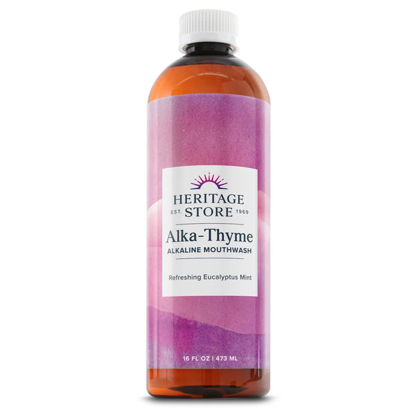 Heritage Store AlkaThyme Mouth Wash, 16 FL OZ, Oral Care Alkaline Mouthwash with Thymol, Eucalyptus Oil, Mint Flavor