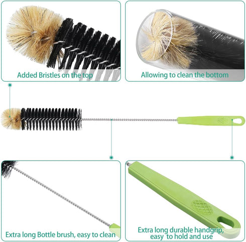 ORIA Bottle Cleaning Brush Set, Long Handle Water Bottle Brush, Straw Cleaning Brush, 4 Pack for Washing