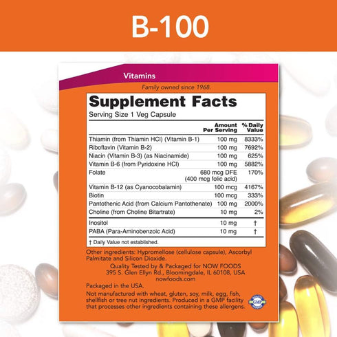 Now B-100 Vitamin Nervous System Health Dietary Supplement Capsule