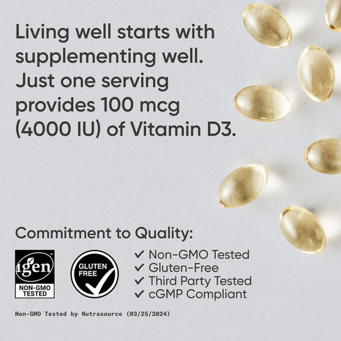 Sports Research Vitamin D3 4000 IU with Coconut MCT Oil - 360 Liquid Softgels, Non-GMO Verified