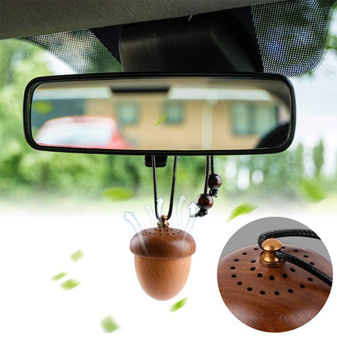 Wooden Acorn Essential Oil Car Diffuser Air Freshener - Hang Decoration, Brown