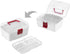 MyGift 10 Inch Portable White Plastic Storage Box with Removable Tray, Clear Lid, Red Handle and Latch Lock