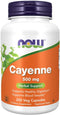 NOW Supplements Cayenne (Capsicum annuum) 500 mg, 250 Veg Capsules, Herbal Support for Digestive Health
