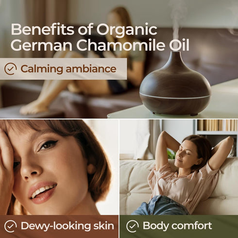 Set Set 2x0.34 oz Organic German Chamomile Essential Oil for Diffuser & Rose Essential Oils for Skin - Aromatherapy