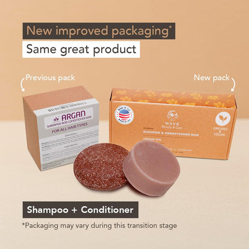 Wave Argan Oil Shampoo Bar & Conditioner Bar Set - Handmade Moisturizing Solid Bars for All Hair Types - Vegan &