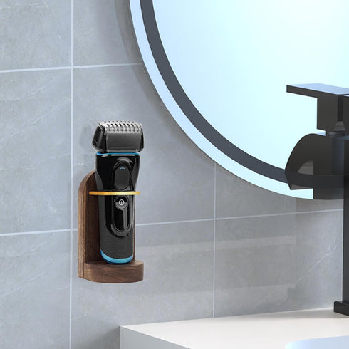 Linkidea Electric Razor Holder Stand Wall Mount, Self Adhesive Razor Hanger, Wooden Utility Storage Organizer for