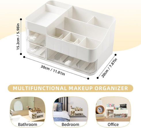 Makeup Organizer and Storage, Large Capacity Cosmetic Display Case with Drawer, Easy to Hold All of Your Makeup Products, Countertop Makeup Organizer for Skincare, Brushes, Lipstick by Lirunshe