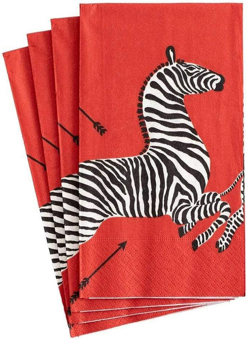 Caspari Zebras Paper Guest Towel Napkins in Red - Two Packs of