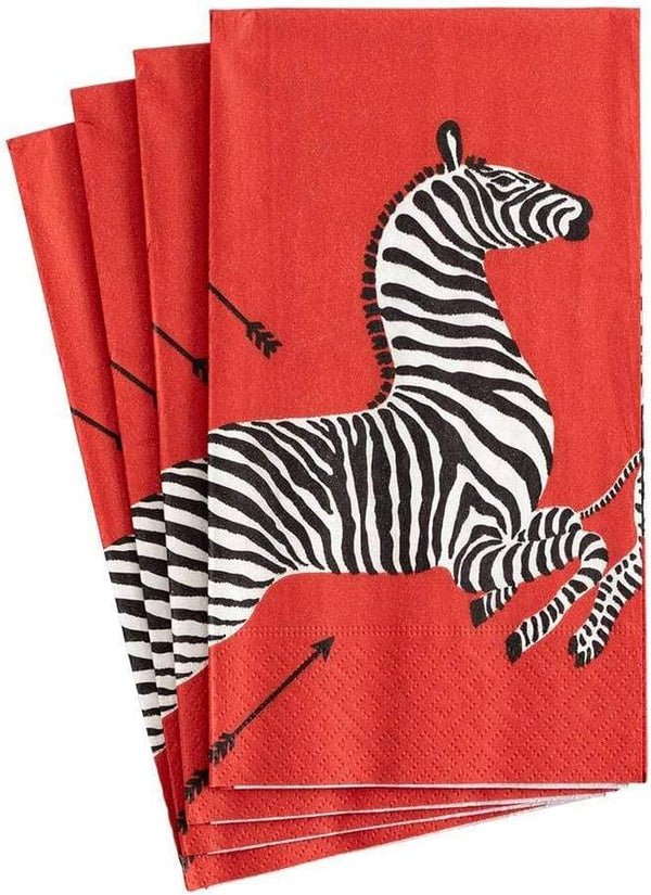 Caspari Zebras Paper Guest Towel Napkins in Red - Two Packs of