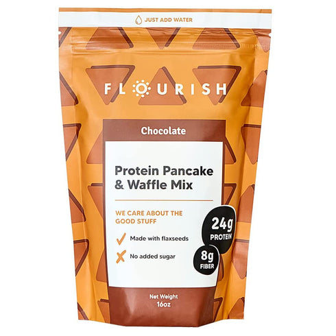 Flourish Protein Pancake & Waffle Mix - Chocolate, 16oz - Whey Protein Isolate & Flax Seed, Non-GMO