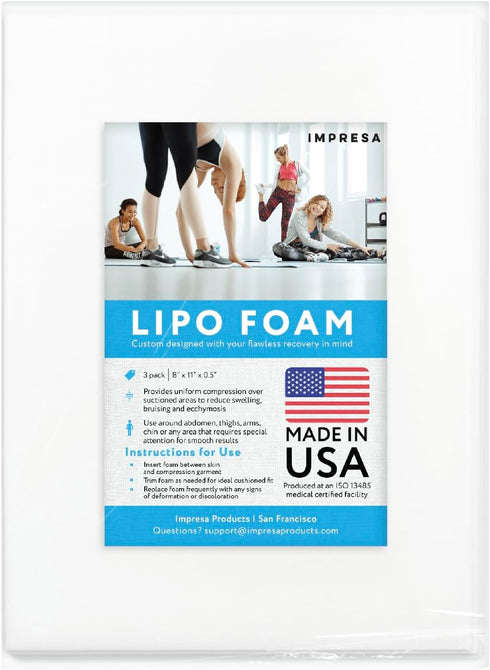 IMPRESA 3-Pack Liposuction Foam Pads, White 8 x 11 x 0.5 in Medical Foam Padding for Recovery, Hypoallergenic &