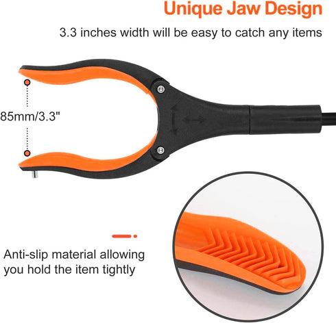 Jellas 2-Pack 32 Inch Grabber Reacher Tool with Magnetic Tip, 360 Degrees Rotating Jaw, Shoehorn for Elderly (Orange)