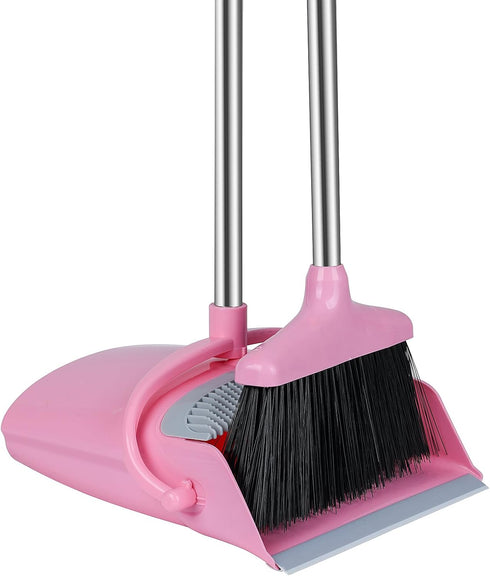 Pink Broom and Dustpan Set Combo for Home Office Kitchen, Broom with Dustpan (Pink)