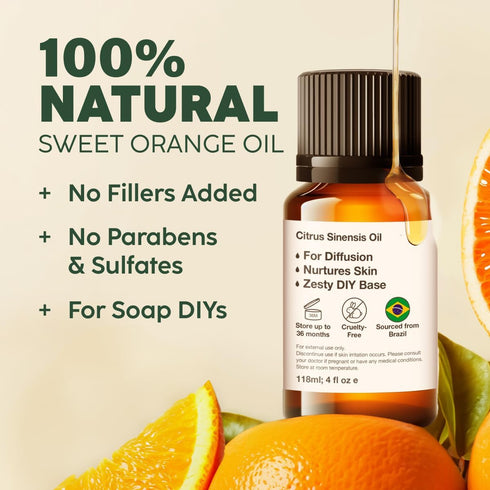 Kukka Sweet Orange Essential Oil - 100% Pure Natural Sweet Orange Oil for Skin, Diffuser, Aromatherapy, DIY & Soap Making - Premium Quality, Fresh Scent (0.34 Fl Oz)