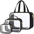 PACKISM Clear Toiletry Bags - 3 Pack Waterproof Clear Makeup Bags with Handle, Large Opening Travel Accessories, Black