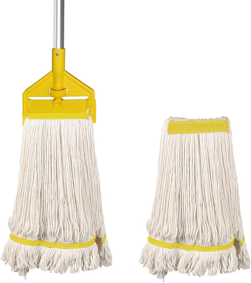 KULED Heavy Duty Industrial Mop | Commercial Mop with Long Handle | Cotton Mop with 2 Mop Heads for Floor Cleaning
