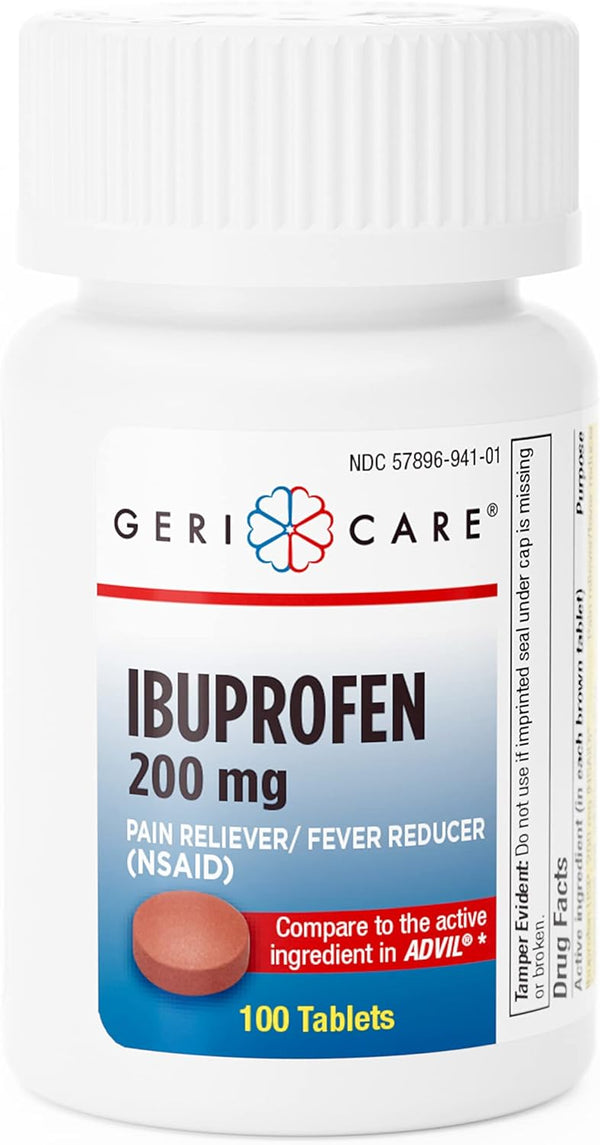 GeriCare Ibuprofen 200mg - Pain Reliever, Fever Reducer, 100 Count (Pack of 1)