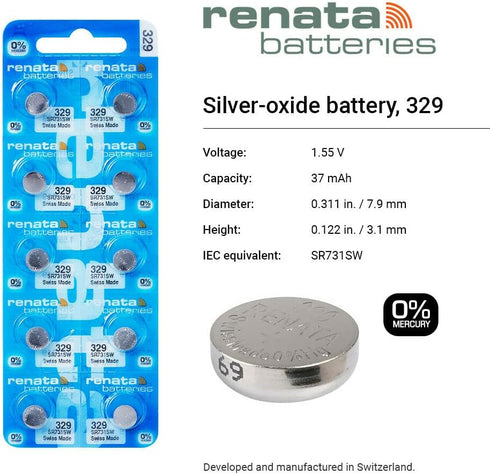 Renata 329 SR731SW 1.55V 329 (2 Count) Batteries - Silver Oxide Watch Battery
