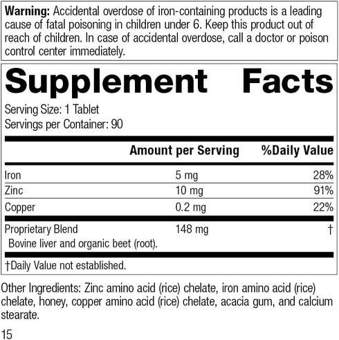 Standard Process Zinc Complex - Immune Support, Thyroid Support, Cognitive Health, and Blood Health Support with Iron, Zinc, and Copper - 90 Tablets