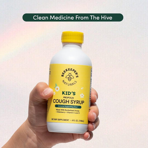 Beekeeper's Naturals Propolis Honey Cough Syrup for Kids - Immune Support with Elderberry, 4 oz