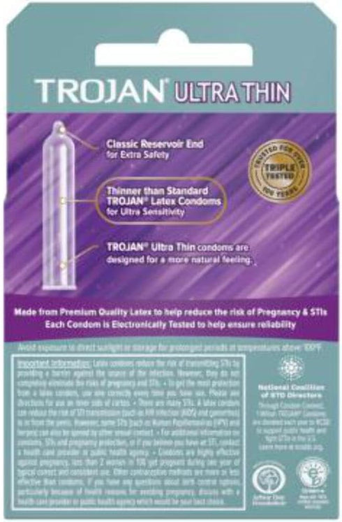 TROJAN 3ct, Pack 3 Condoms Ultra Thin Lubricated Latex