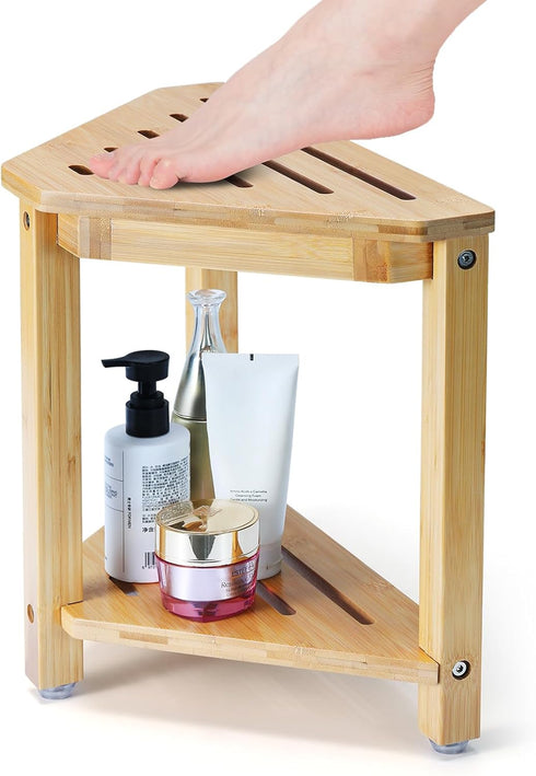 Boulphia Shower Foot Rest 13.8in, Bamboo Shower Stool for Shaving Legs, Waterproof