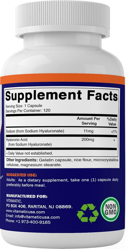 Vitamatic 2 Pack Hyaluronic Acid Supplements 200mg - 240 Capsules for Healthy Skin and Joints