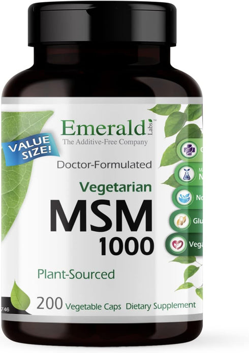 EMERALD LABS MSM 1000mg - Joint, Liver & Immune Support Supplement with Methylsulfonylmethane - 200 Vegetable Capsules
